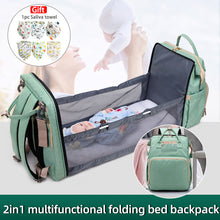 Load image into Gallery viewer, 2in1 Multifunctional Diaper Bag Backpack Travel Portable Large Capacity Shoulder Mommy Folding Crib Bags Waterproof Stylish Pack
